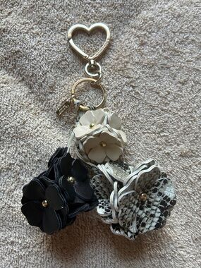 Victoria's Secret Floral Leather Keychain Charm - Black, Cream & Python Print